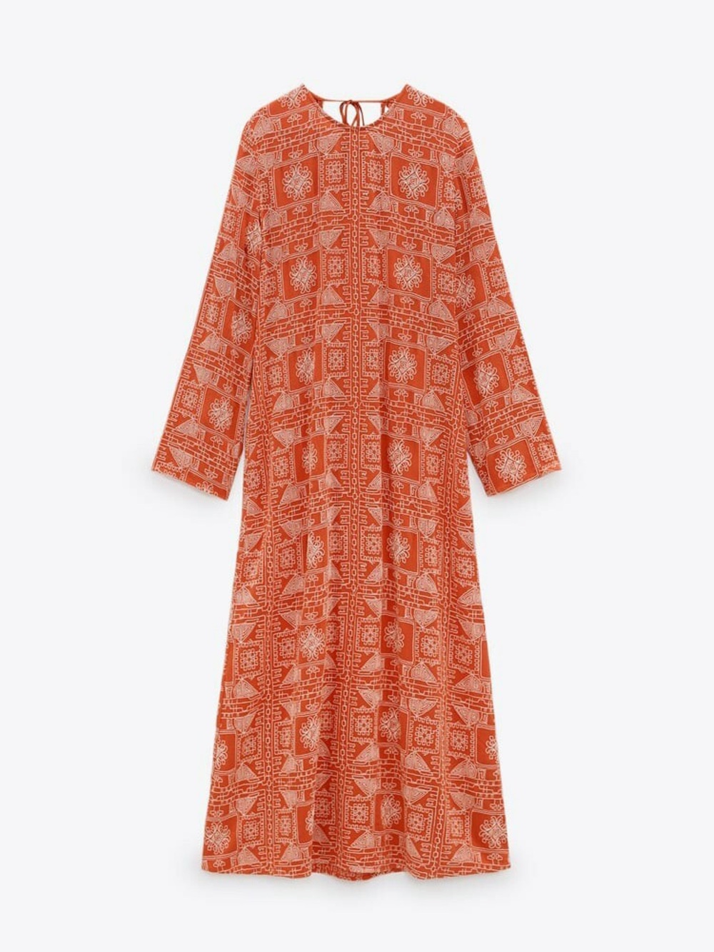 ZARA Burnt Orange Long Embroidered Boho Dress Size XXL